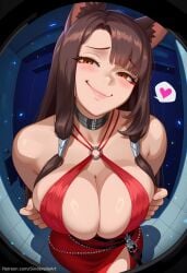 ai_generated akagi_(azur_lane) azur_lane busty cleavage commission dress fox_girl huge_breasts patreon patreon_url patreon_username red_dress sinderellaart tease teasing_viewer thick voluptuous
