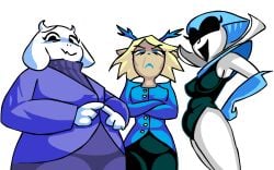 2d 2d_(artwork) 2d_artwork 3girls annoyed breasts carol_holiday chubby chubby_female deltarune female fully_clothed happy legs looking_at_viewer looking_down medium_breasts queen_(deltarune) quiet_tomato sexy shy thighs toriel transparent_background undertale undertale_(series)