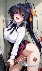 ai_generated akeno_himejima black_dick blacked cum_on_panties cumshot cumshot_on_panties grabbing_penis qos qos_tattoo queen_of_spades yandere_eyes