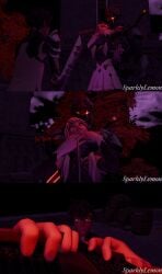 3d blender choking epic_games fear fortnite fortnite:_battle_royale knight_conqueror_(fortnite) lexa_(fortnite) multiple_images princess_lexa_(fortnite) red_eyes rift_knight_kieran_(fortnite) self_upload sparklylemon sword twitter_link twitter_username watermark white_hair
