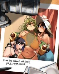 3girls boku_no_hero_academia breasts clauschristmas2 condom curvy curvy_female dress hero_outfit_(mha) kyoka_jiro my_hero_academia_(finale) ochako_uraraka post-timeskip sexy_pose tagme text tongue tooru_hagakure voluptuous