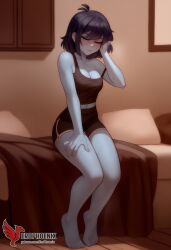 1girls 2d ai_generated ass barefeet big_ass big_breasts blue_skin bra breasts closed_eyes deltarune erophoenix feet female female_focus full_body kris_(deltarune) kris_female_(deltarune) looking_at_viewer midriff navel neutral_expression panties patreon_username solo solo_female sweat thick thick_thighs toes uncensored underwear