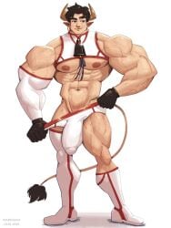 1boy abs artist_name bara bulge cowbell dated horn male male_focus male_only muscular muscular_arms muscular_chest muscular_male muscular_thighs nipples pecs pectorals pointy_ears simple_background solo solo_male text thighs underwear wardgaya