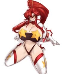 1girls bikini bikini_bottom breasts female female_only hair_ornament hi_res huge_breasts kneeling plantpenetrator ponytail red_hair skull_hair_ornament space_yoko tengen_toppa_gurren_lagann thick_thighs thong white_background yellow_eyes yoko_littner