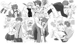 1boy 1girls 2boys alternate_costume amagakii38079 ambiguous_penetration anal anal_sex breast_grab breasts canon_genderswap class_3-z collaboration female from_behind gay genderswap_(mtf) ginko_sakata gintama gintoki_sakata implied_anal implied_sex kemonomimi male monochrome multiple_images no_visible_genitalia official_alternate_costume rule_63 sakamoto_tatsuma school_uniform short_hair sketch sketch_page sunglasses teacher teacher_and_student thisiszeer yaoi