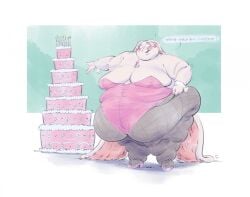 1girls anthro ass belly belly_overhang birthday_cake blue_eyes breasts buckteeth bunny bunnysuit cake dessert english_text fat fatfur female female_focus female_only fishnet_legwear fishnets furry heels hips lagomorph lagomorph_humanoid large_ass large_breasts mk_artichoke obese obese_female overweight overweight_female quizzo rabbit text thick_thighs thighs weight_gain white_fur white_hair wide_hips