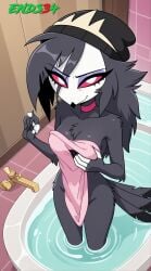 2025 ai_generated ends34 female female_only furry_female helluva_boss octavia_(helluva_boss) shower showering smile