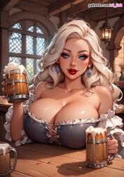 ai_female ai_generated ai_girl beer beer_mug big_breasts blonde_hair blue_eyes breasts female female_focus female_only long_hair mug s8link solo
