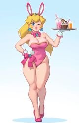big_breasts boba_tea breasts bunny_ears bunnysuit chocolate_chip_cookie chocolate_sauce chocolate_syrup cookie drinking_glass drinking_straw female food glass ice_cream mario_(series) orange_soda princess_peach rizdraws serving_tray soda soft_serve tagme waitress