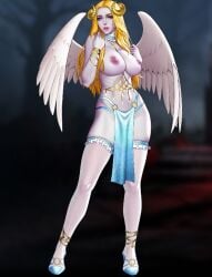 angel_wings big_breasts blonde_female blonde_hair demon_girl demon_horns female female_only green_eyes idle_lust lexi(idle_lust) long_hair nutaku pink_lipstick succubus white_skin
