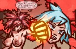 1boy 1girl 1girls after_sex angry awadeuwum big_breasts bra breasts_out covered_in_cum cum cum_drip cum_in_pussy cum_inside cum_on_body cum_on_breasts cum_on_face dialogue female fire_punch flannery_(pokemon) gym_leader hair_ornament male master_ball muscular muscular_male nipples pokemon pokemon_oras pokemon_rse ponytail_(hair) punch punching steven_stone_(pokemon) straight wedding_ring