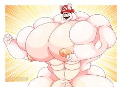 2022 5_fingers abs absurd_res anthro artist_name barazoku big_muscles big_pecs black_eyebrows black_eyes black_facial_hair black_hair black_mustache border clothing colored crossover digital_drawing_(artwork) digital_media_(artwork) english_description eyebrows facial_hair fingers fist fur genitals hair half-length_portrait hat hat_only headgear headgear_only headwear headwear_only hi_res huge_muscles huge_pecs hyper hyper_muscles ifu lagomorph light lighting male male_anthro mammal mario_bros mario_plus_rabbids_kingdom_battle mostly_nude mostly_nude_anthro mostly_nude_male moustache muscular muscular_anthro muscular_male navel nintendo nipples noseless notched_ear pecs penis portrait rabbid rabbid_mario raving_rabbids rayman_(series) red_clothing red_hat red_headwear shaded short_hair simple_background solo strawberrykaiju tan_body tan_inner_ear tan_nipples tan_penis tan_skin teeth text tooth_gap ubisoft white_body white_border white_fur wide_hipped_anthro wide_hipped_male yellow_background