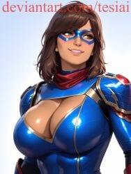 1girls ai_generated avengers big_ass big_breasts bra bra_lift brown_eyes brown_hair cleavage dark-skinned_female dark_skin female heroine kamala_khan marvel ms._marvel muslim nerd panties smile superheroine