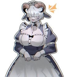 big_ass big_breasts big_butt big_thighs big_titties breasts clothing curvaceous curvaceous_female curvaceous_figure curvy curvy_figure curvy_hips dayronz1 female female_focus female_only furry furry_female furry_only goat goat_girl horn maid maid_headdress maid_uniform original original_character short_hair white_fur white_hair