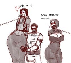 1girls 2boys bondage deviantart english_text female femboy gay genderswap_(mtf) male otoko_no_ko plague_doctor rule_63 rule_63 scp-049 scp-049_(sofbestart) scp_foundation scp_guard sofbestart text yaoi_with_female_audience