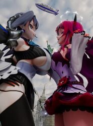 1girls big_breasts breasts clothed clothed_female giant_female giant_woman giantess hololive irys_(hololive) light-skinned_female light_skin ouro_kronii small_boobs small_breasts vtuber