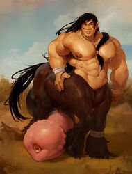 abs all_fours animal_genitalia animal_genitalia_on_humanoid animal_penis anthro belly biceps big_biceps big_muscles big_penis black_hair brown_eyes centaur darkgem equine equine_penis equine_taur erection front_view hair horse horsecock horsecock_on_humanoid huge_cock huge_muscles humanoid hyper hyper_penis long_hair looking_at_viewer male male_only mammal muscular muscular_male nipples nude pecs penis pose solo standing taur teeth thick_penis