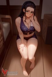 1girls 2d abs ai_generated ass big_ass big_breasts black_hair breasts cleavage erophoenix female female_focus full_body green_eyes long_hair looking_at_viewer navel nico_robin one_piece patreon_username solo solo_female thick thick_thighs uncensored