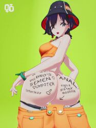1girls 3:4 3d alternate_version_available animated belle_(summer_skies)_(zenless_zone_zero) belle_(zenless_zone_zero) big_ass body_writing curvy female giggle giggling green_background hat heart heart_on_butt huge_ass incestuous_fantasy jiggle jiggling_ass longer_than_10_seconds looking_at_viewer looking_back music official_alternate_costume pumpalooza shorter_than_30_seconds shorts shorts_down sound tagme tattoo teasing vertical_video video writing_on_ass writing_on_butt writing_on_skin zenless_zone_zero