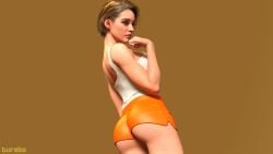 1girls 3d ass durabo fully_clothed fully_clothed_female hooters hooters_uniform jill_valentine resident_evil shorts solo