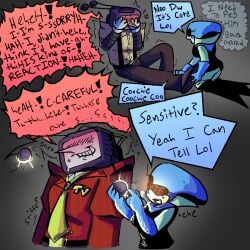 1boy 1girls accidental_erection antennae_(anatomy) antennae_fondling apologizing boner boner_in_pants boner_under_clothes clip_studio_paint_(medium) cliveisawesome223 clothed clothing deltarune deltarune_chapter_3 dialogue dialogue_bubble digital_art digital_drawing_(artwork) digital_media_(artwork) embarassed_male embarrassed english english_dialogue english_text erect_penis erection erection_under_clothes erection_under_clothing feet female male malesub penis precum precum_through_clothing queen_(deltarune) robot robot_boy robot_girl robot_humanoid robot_on_robot robot_only self_upload sensitive speech_bubble speech_bubbles submissive_male teasing tenna_(deltarune) text text_bubble tickle_fetish tickling tickling_feet tv_head uncommon_stimulation