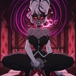 1girls 1milf 2025 5_fingers ahegao ai_assisted ai_generated alternate_hairstyle big_thighs black_clothing black_lipstick black_nails carmilla_carmine comfyui earrings elbow_gloves eyebrows eyelashes female fingering fingerless_gloves fingers_in_pussy grey_skin hazbin_hotel hellaverse lustful_mind masturbation mature_female milf mind_break overlord pussy pussy_juice red_eyes solo stable_diffusion strapless thick_thighs three_fingers_in_pussy tremble_lines trembling twitter_link western_cartoon white_gloves white_hair