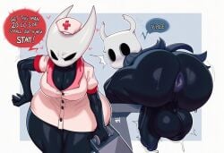 2025 absurd_res ai_generated anthro anus armwear arthropod ass balls bent_over big_balls big_breasts big_butt big_penis black_body blush bodily_fluids breasts clothed clothing dialogue duo elbow_gloves emanata english_text erection fecharis female genital_fluids genitals gloves handwear hat headgear headwear heart hellsonger hi_res holding_object hollow_knight hornet_(hollow_knight) huge_balls huge_butt huge_cock insects looking_at_viewer looking_back male motion_lines nurse nurse_clothing nurse_hat nurse_uniform onomatopoeia penis precum precum_drip simple_background size_difference small_but_hung sound_effects speech_bubble sweat sweatdrop team_cherry text thick_thighs throbbing throbbing_penis uniform wide_hips