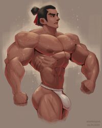 1boy abs artist_name ass bara bulge dated disney human human_only li_shang male male_focus male_only mulan mulan_(1998_film) muscular muscular_arms muscular_chest muscular_male nipples pecs pectorals simple_background solo solo_male text thighs wardgaya yaoi