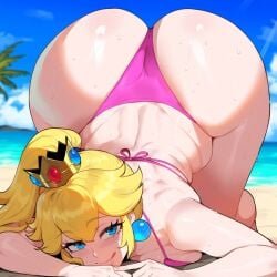 1girls ai_generated big_breasts bikini blonde_hair blue_eyes breasts female female_focus hips huge_ass huge_breasts juuicyai large_breasts light-skinned_female mario_(series) ponytail princess_peach thick_thighs thighs wide_hips