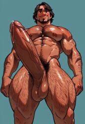 ai ai_generated bara civitai encanto gay gigantic_penis hairy_chest hairy_male huge_cock large_penis male_only mariano_guzman muscular_male precum solo_male tan_skin veiny_penis