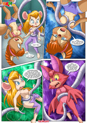 2015 anthro areola ass barefoot bat bbmbbf blonde_hair blue_eyes blush breasts brown_fur brown_hair chip_'n_dale_rescue_rangers closed_eyes clothed clothing comic dialogue disney electricity english_text fangs female flying foxglove fur gadget_hackwrench hair hindpaw jumpsuit long_hair looking_up mammal mouse nipples nude one_eye_closed open_mouth panties paws pink_fur pink_hair pink_nose purple_eyes pussy rodent shirt short_hair shorts squirrel standing surprised sweat tammy_squirrel teeth text tongue torn_clothing underwear wings wink