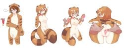 2023 4_fingers anthro anus ass bent_over biped blue_eyes blush bodily_fluids brown_body brown_ear_tips brown_hair brown_markings bulge butt_grab canid canine chinese_description clothed clothing collar collar_only colored countershade_arms countershade_face countershade_hands countershade_neck countershade_torso countershading detailed_bulge dipstick_ears disembodied_hand duo ear_markings erection eyewear female female_anthro fingers flying_sweatdrops front_view gender_transformation genital_outline genitals glasses hair hand_on_butt handpaw hi_res highlights_(coloring) human human_to_anthro kigurumi legs_together looking_at_another looking_back looking_back_at_another mammal markings mtf_transformation multicolored_ears multicolored_eyes navel nude onesie pawpads paws penis_outline pink_inner_ear pink_pawpads potatotanuki_(potatoximon) pussy question_mark raccoon_dog rear_view simple_background solo_focus species_transformation spiral spiral_eyes spread_legs spread_pussy spread_vulva spreading standing stripes sweat sweatdrop tail tail_between_legs tanuki three-quarter_view transformation two_tone_eyes unknown_artist vulva white_background white_body white_countershading white_highlights wrist_grab