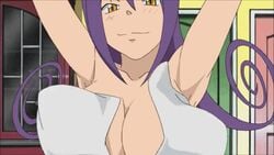 1girls ;d animated armpits arms_under_breasts arms_up big_breasts blair_(soul_eater) blush breast_expansion breasts cat_ears catgirl crossed_arms dropping female female_only flashing large_breasts looking_at_viewer naked_towel naughty_face one_eye_closed photoshop pose purple_hair screencap solo soul_eater suggestive towel towel_drop undressing wink yellow_eyes