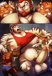 anthro asyr bengal_tiger big_penis breast_milking breastfeeding cum cumshot donryu dream_and_nightmare ear_piercing ejaculation facial_piercing feline furry group group_sex lactation locker_room male male_lactation mammal milk musclegut night_(dream_and_nightmare) nipple_piercing nipple_play nipples nose_piercing orgasm pecs penis piercing scar sex sucking suckling threesome tiger vex_(character) white_tiger yaoi ych