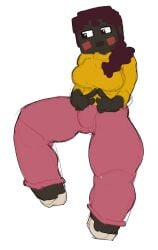 blocky blocky_anatomy blocky_arms blocky_body blush breasts checkerd clothed female girl large_boobs long_hair long_hair_female looking_away_from_viewer makena_(minecraft) minecraft shy sweater thick thick_thighs