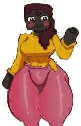 blocky blocky_anatomy blocky_arms blocky_body blush breasts checkerd female girl large_boobs looking_at_viewer makena_(minecraft) minecraft sweater thick thick_thighs