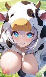 ai_generated blue_eyes breasts breasts breasts_out cow_girl cowgirl cum falling myaim nipples original_character tagme