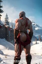 1boy ai_generated aimuscles ass_visible_under_skirt bald bald_man bara barely_clothed barely_covered beard big_ass big_butt bubble_ass bubble_butt daddy dilf exposed_ass facial_hair god_of_war kratos large_ass large_butt looking_at_viewer looking_back_at_viewer male male_focus male_only mature_male muscles muscular muscular_arms muscular_ass muscular_back muscular_legs nature nature_background older_male outdoor_nudity outdoors partially_clothed_male partially_nude partially_undressed public public_exposure red_markings red_skirt removing_clothing removing_skirt round_ass round_butt scantily_clad seductive seductive_pose showing_ass showing_off_ass slutty_clothing slutty_outfit slutty_pose snow snowy_background stripping thick_ass thick_thighs warrior winter