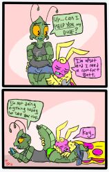 arthropod comic cricket dunwichdaddy english_text female guy_(dunwichdaddy) insects laylah_(dunwichdaddy) male moth rosy_maple_moth tagme