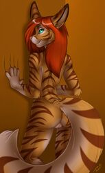 2015 anthro feline feline female fleki mammal nude pussy smile solo stripes