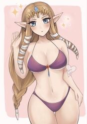 blush breasts female female_only looking_at_viewer panties pointy_ears princess_zelda purple_panties purrlucii solo swimsuit the_legend_of_zelda the_legend_of_zelda:_twilight_princess twilight_princess zelda_(twilight_princess)