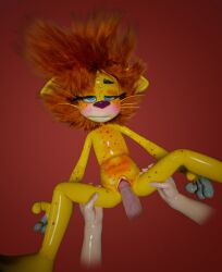 baby blue_eyes furry lion lion_cub red_hair red_mane yellow_body yellow_fur