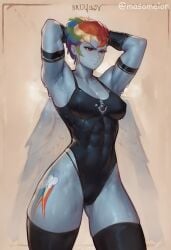 ai_generated anthro armpits arms_up dominant_female dominatrix masomelon muscular_female my_little_pony rainbow_dash_(mlp) smell sweat