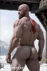 1boy ai_generated aimuscles ass_visible_under_skirt back_view bald bald_man bara bare_ass barely_clothed barely_covered beard big_ass big_butt bubble_ass bubble_butt daddy dilf exposed_ass facial_hair from_behind god_of_war kratos large_ass large_butt looking_at_viewer looking_back_at_viewer male male_focus male_only mature_male muscles muscular muscular_arms muscular_ass muscular_back muscular_legs nature nature_background older_male outdoor_nudity outdoors partially_clothed_male partially_nude partially_undressed public_exposure red_markings red_skirt round_ass round_butt scantily_clad seductive seductive_pose showing_ass showing_off_ass slutty_clothing slutty_outfit slutty_pose snow snowy_background thick_ass thick_thighs warrior winter