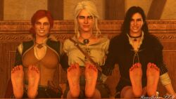 3d 3girls cd_projekt_red ciri feet female female_only foot_fetish foot_focus runethom runethom-sfm smile the_witcher_(series) the_witcher_3:_wild_hunt triss_merigold yennefer