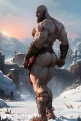 1boy ai_generated aimuscles ass_visible_under_skirt bald bald_man bara barely_clothed barely_covered beard big_ass big_butt bubble_ass bubble_butt daddy dilf exposed_ass facial_hair god_of_war kratos large_ass large_butt looking_at_viewer looking_back_at_viewer male male_focus male_only mature_male muscles muscular muscular_arms muscular_ass muscular_back muscular_legs nature nature_background older_male outdoor_nudity outdoors partially_clothed_male partially_nude partially_undressed public public_exposure red_markings red_skirt round_ass round_butt scantily_clad seductive seductive_pose showing_ass showing_off_ass slutty_clothing slutty_outfit slutty_pose snow snowy_background thick_ass thick_thighs warrior winter