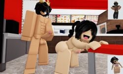 1boy 1girls 3d abs areolae balls big_ass big_penis breasts burger_king completely_nude grabbing light-skinned_female light-skinned_male light_skin medium_breasts muscles ninjashyper2 nipples nude pale_skin penis public public_sex public_use reference_image restaurant roblox roblox_avatar robloxian self_upload tagme tan_skin