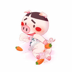 anal_object_insertion animal_crossing black_eyes black_hair blush carrot cotora hair kemono mammal nintendo open_mouth pig porcine pussy truffles_(animal_crossing)