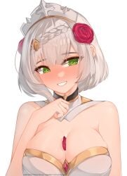 1girls breasts clothed female genshin_impact green_eyes light-skinned_female light_skin looking_at_viewer medium_breasts noelle_(genshin_impact) pinkius shy silver_hair smile smile_at_viewer smiling smiling_at_viewer