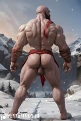 1boy ai_generated aimuscles ass_visible_under_skirt back_view bald bald_man bara bare_ass barely_clothed barely_covered beard big_ass big_butt bubble_ass bubble_butt daddy dilf exposed_ass facial_hair from_behind god_of_war kratos large_ass large_butt looking_at_viewer looking_back_at_viewer male male_focus male_only mature_male muscles muscular muscular_arms muscular_ass muscular_back muscular_legs nature nature_background older_male outdoor_nudity outdoors partially_clothed_male partially_nude partially_undressed public_exposure red_markings red_skirt round_ass round_butt scantily_clad seductive seductive_pose showing_ass showing_off_ass slutty_clothing slutty_outfit slutty_pose snow snowy_background thick_ass thick_thighs warrior winter